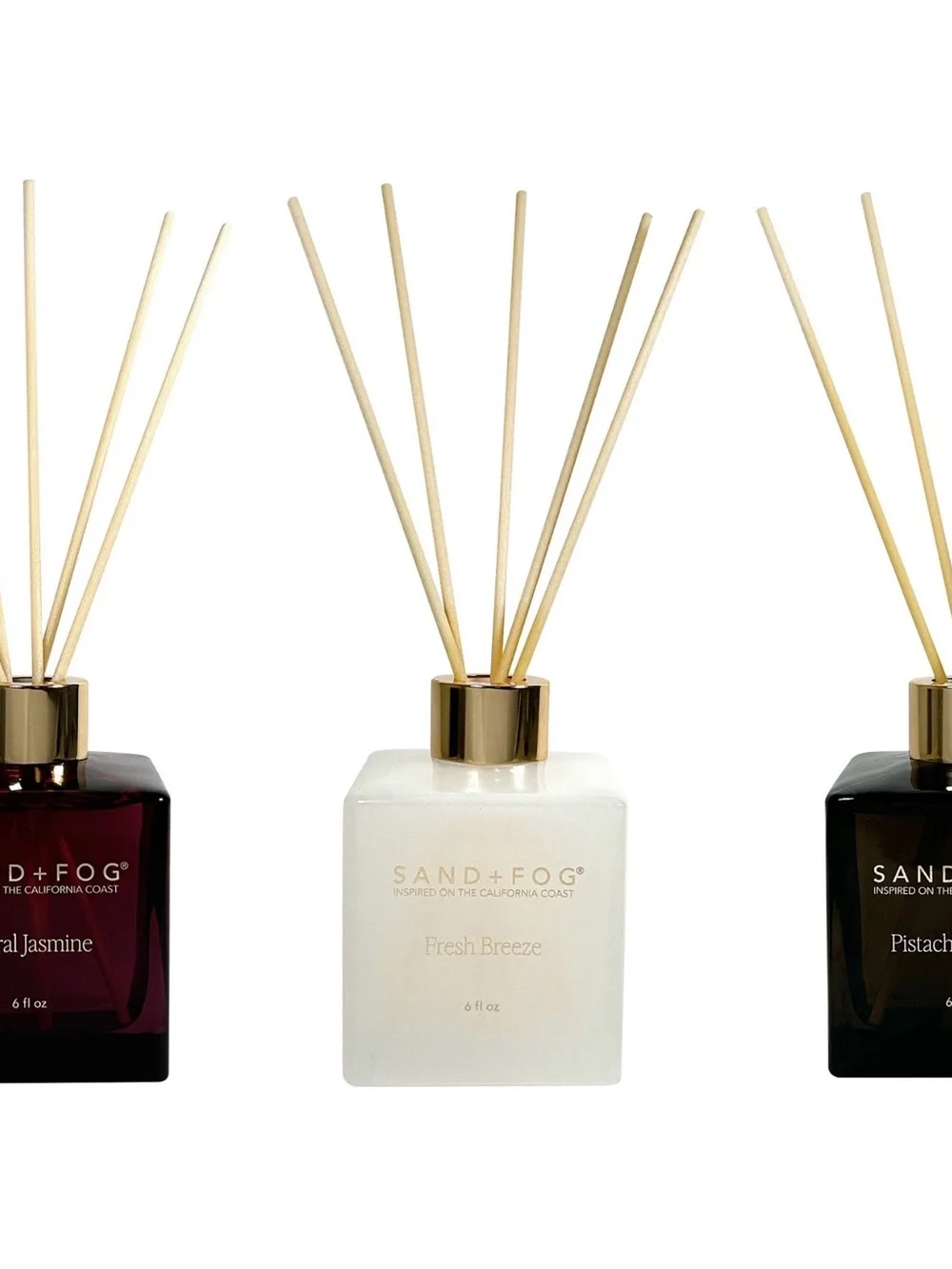 SAND+FOG Reed Diffuser 3-Pack Pistachio Dream, Fresh Breeze, Floral Jasmine